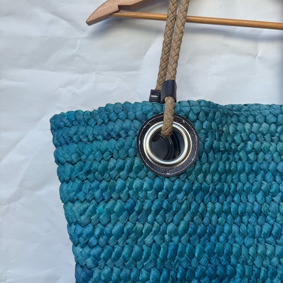 Sun and sand // teal woven sea grass tote purse jun1 - Picture 2 of 8